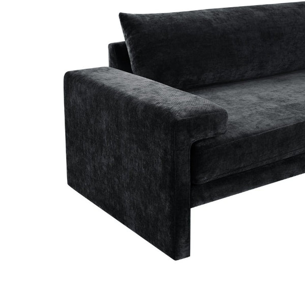English Elm Chenille Upholstered Three Seat Sofa with Deep Cushions Wide Armrests Living Room Black N763S000140B