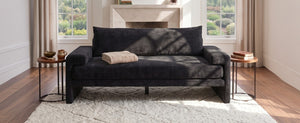 English Elm Chenille Upholstered Three Seat Sofa with Deep Cushions Wide Armrests Living Room Black N763S000140B