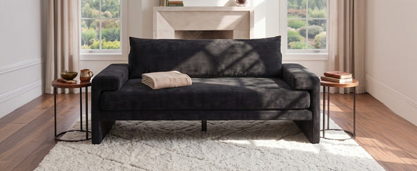 English Elm Chenille Upholstered Three Seat Sofa with Deep Cushions Wide Armrests Living Room Black N763S000140B