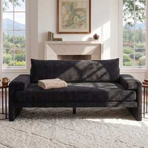 English Elm Chenille Upholstered Three Seat Sofa with Deep Cushions Wide Armrests Living Room Black N763S000140B