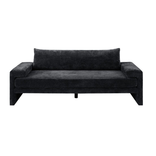 English Elm Chenille Upholstered Three Seat Sofa with Deep Cushions Wide Armrests Living Room Black N763S000140B