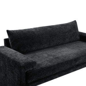 English Elm Chenille Upholstered Three Seat Sofa with Deep Cushions Wide Armrests Living Room Black N763S000140B