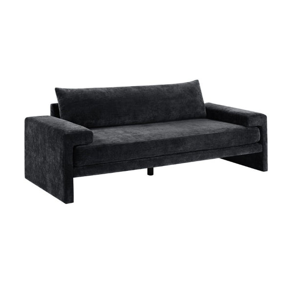 English Elm Chenille Upholstered Three Seat Sofa with Deep Cushions Wide Armrests Living Room Black N763S000140B