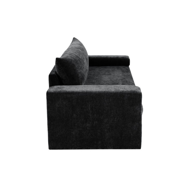 English Elm Chenille Upholstered Three Seat Sofa with Deep Cushions Wide Armrests Living Room Black N763S000140B