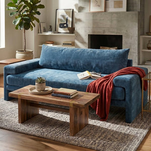 English Elm Chenille Upholstered Three Seat Sofa with Deep Cushions Wide Armrests Living Room Blue N763S000140C