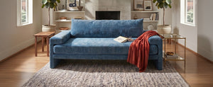 English Elm Chenille Upholstered Three Seat Sofa with Deep Cushions Wide Armrests Living Room Blue N763S000140C