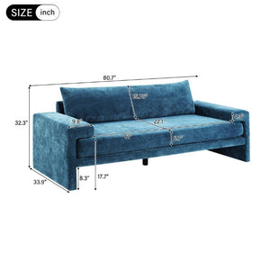 English Elm Chenille Upholstered Three Seat Sofa with Deep Cushions Wide Armrests Living Room Blue N763S000140C