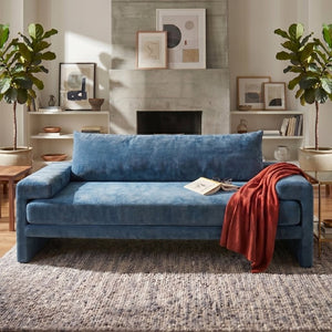 English Elm Chenille Upholstered Three Seat Sofa with Deep Cushions Wide Armrests Living Room Blue N763S000140C