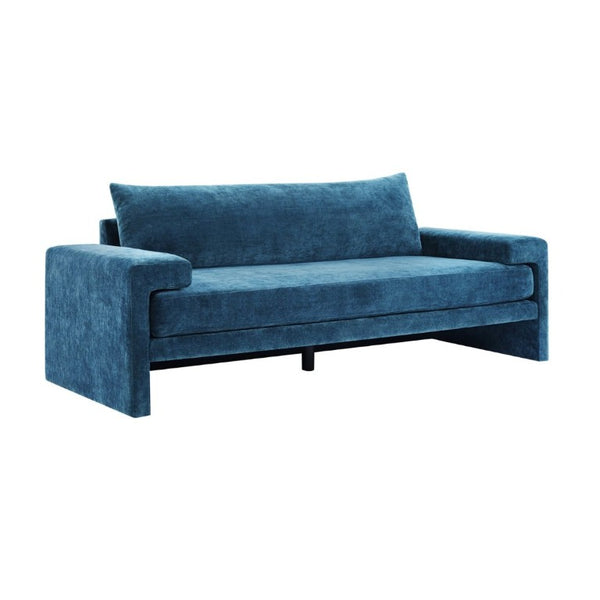 English Elm Chenille Upholstered Three Seat Sofa with Deep Cushions Wide Armrests Living Room Blue N763S000140C