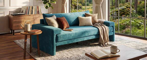 English Elm Chenille Upholstered Three Seat Sofa with Deep Cushions Wide Armrests Living Room Green N763S000140F
