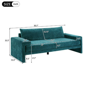 English Elm Chenille Upholstered Three Seat Sofa with Deep Cushions Wide Armrests Living Room Green N763S000140F