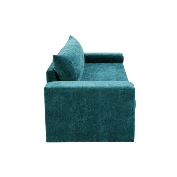 English Elm Chenille Upholstered Three Seat Sofa with Deep Cushions Wide Armrests Living Room Green N763S000140F