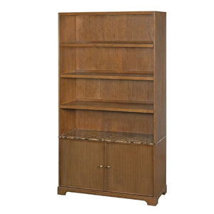 English Elm 91.1 Inch Tall Walnut Bookcase with Fluted Cabinet Doors and Faux Marble Accent Shelf Walnut N763S000150D
