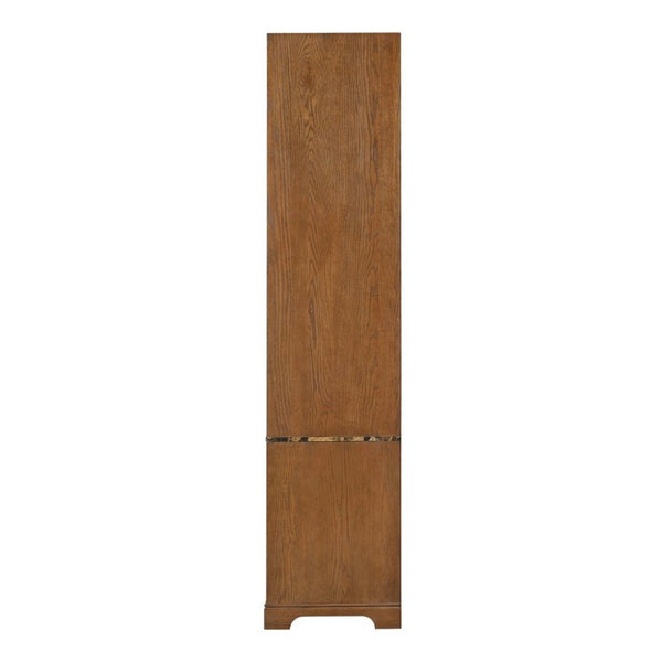 English Elm 91.1 Inch Tall Walnut Bookcase with Fluted Cabinet Doors and Faux Marble Accent Shelf Walnut N763S000150D