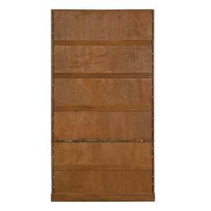 English Elm 91.1 Inch Tall Walnut Bookcase with Fluted Cabinet Doors and Faux Marble Accent Shelf Walnut N763S000150D