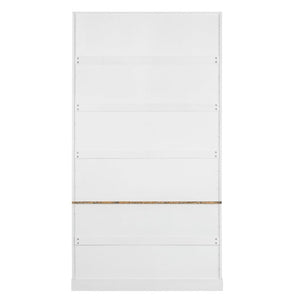 English Elm 91.1 Inch Tall Walnut Bookcase with Fluted Cabinet Doors and Faux Marble Accent Shelf White N763S000150K