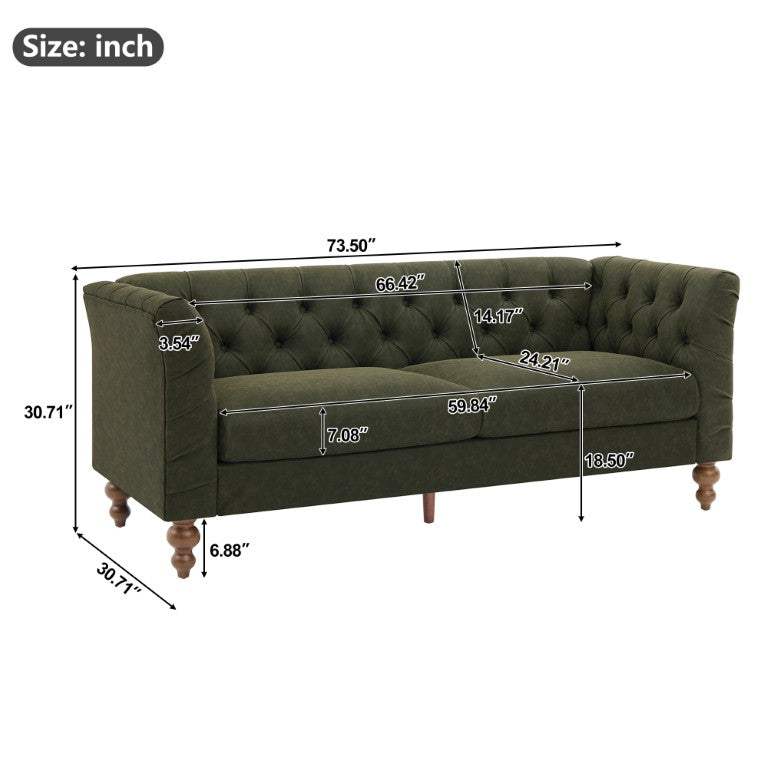 English Elm 73.5 Inch Chesterfield Tufted PU Sofa with Flared Arms and Walnut Rubberwood Legs N763S000160F