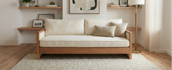 English Elm Modern Three Seater Chenille Sofa with Rubberwood Legs for Contemporary Living Rooms Beige N763S000170A