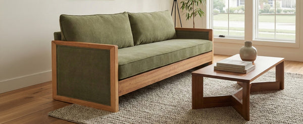 English Elm Modern Three Seater Chenille Sofa with Rubberwood Legs for Contemporary Living Rooms Green N763S000170F