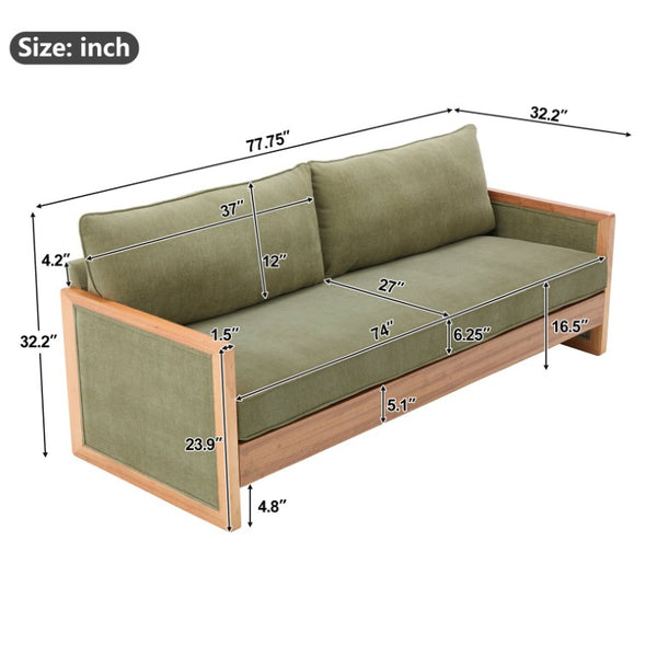 English Elm Modern Three Seater Chenille Sofa with Rubberwood Legs for Contemporary Living Rooms Green N763S000170F