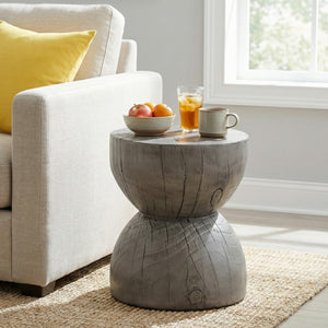 English Elm 19.29H Modern Round MGO Side Table Faux Marble Finish Cutout Sculptural Outdoor Indoor Grey 14.49 x 14.49 x 16.54 inches N765P412502G