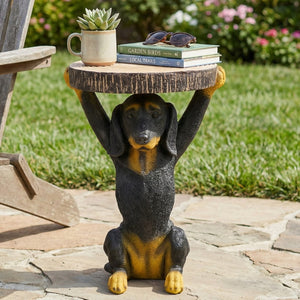 English Elm 22.17"h Mgo Hand Painted Dog Sculpture Pedestal Side Table for Indoor Outdoor Use N765P412507B