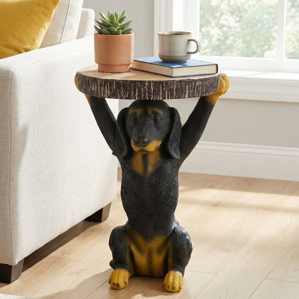 English Elm 22.17"h Mgo Hand Painted Dog Sculpture Pedestal Side Table for Indoor Outdoor Use N765P412507B