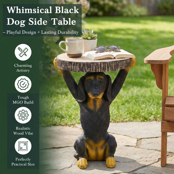 English Elm 22.17"h Mgo Hand Painted Dog Sculpture Pedestal Side Table for Indoor Outdoor Use N765P412507B