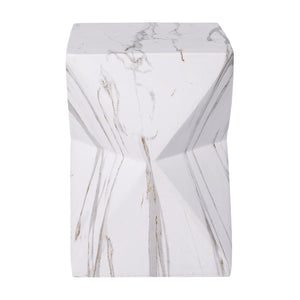 English Elm 18.5H Geometric MGO Accent Table Sculptural Hourglass Design for Indoor Outdoor Living White Marble N765P415936M
