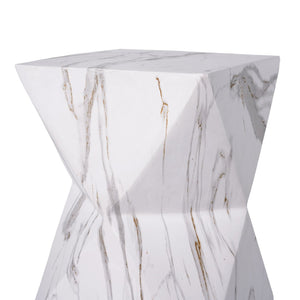 English Elm 18.5H Geometric MGO Accent Table Sculptural Hourglass Design for Indoor Outdoor Living White Marble N765P415936M