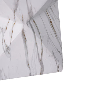 English Elm 18.5H Geometric MGO Accent Table Sculptural Hourglass Design for Indoor Outdoor Living White Marble N765P415936M