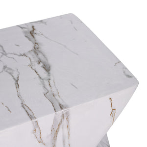 English Elm 18.5H Geometric MGO Accent Table Sculptural Hourglass Design for Indoor Outdoor Living White Marble N765P415936M