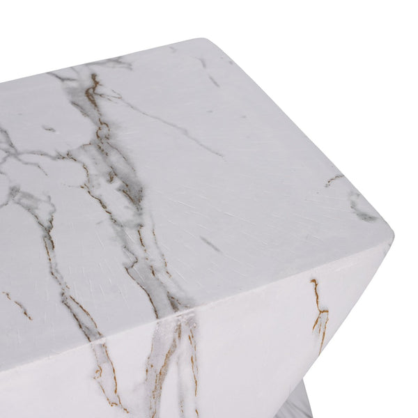 English Elm 18.5H Geometric MGO Accent Table Sculptural Hourglass Design for Indoor Outdoor Living White Marble N765P415936M