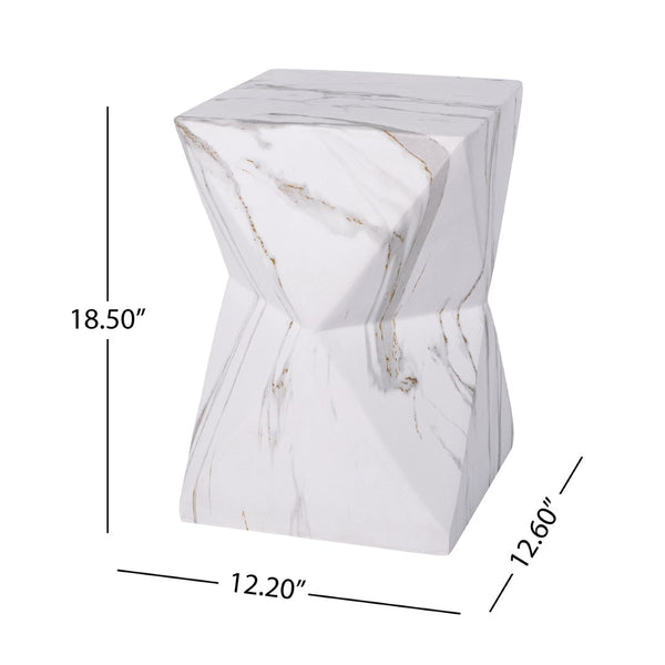 English Elm 18.5H Geometric MGO Accent Table Sculptural Hourglass Design for Indoor Outdoor Living White Marble N765P415936M