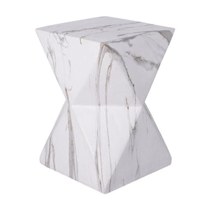 English Elm 18.5H Geometric MGO Accent Table Sculptural Hourglass Design for Indoor Outdoor Living White Marble N765P415936M