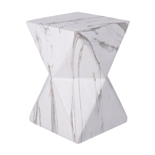 English Elm 18.5H Geometric MGO Accent Table Sculptural Hourglass Design for Indoor Outdoor Living White Marble N765P415936M