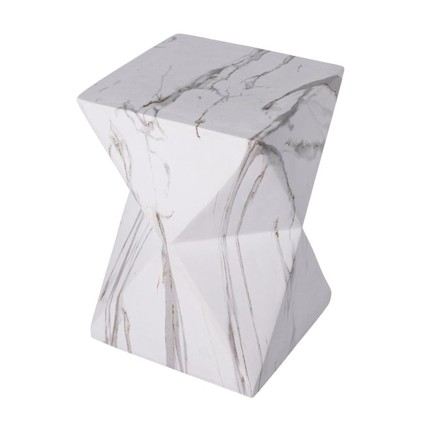 English Elm 18.5H Geometric MGO Accent Table Sculptural Hourglass Design for Indoor Outdoor Living White Marble N765P415936M