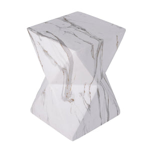 English Elm 18.5H Geometric MGO Accent Table Sculptural Hourglass Design for Indoor Outdoor Living White Marble N765P415936M