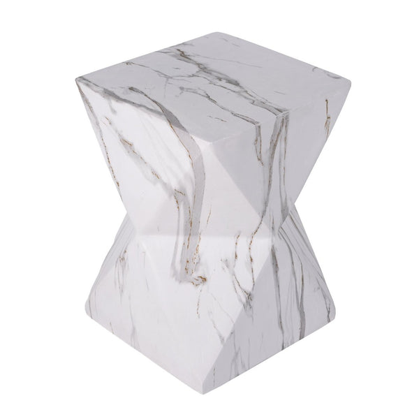 English Elm 18.5H Geometric MGO Accent Table Sculptural Hourglass Design for Indoor Outdoor Living White Marble N765P415936M
