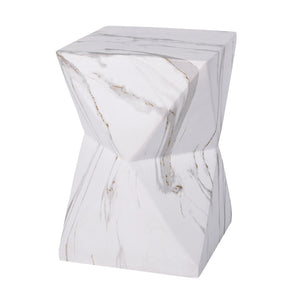 English Elm 18.5H Geometric MGO Accent Table Sculptural Hourglass Design for Indoor Outdoor Living White Marble N765P415936M