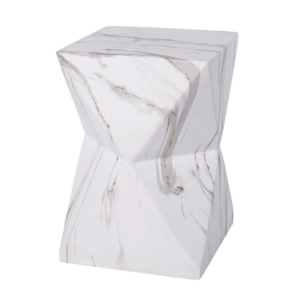 English Elm 18.5H Geometric MGO Accent Table Sculptural Hourglass Design for Indoor Outdoor Living White Marble N765P415936M