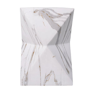 English Elm 18.5H Geometric MGO Accent Table Sculptural Hourglass Design for Indoor Outdoor Living White Marble N765P415936M
