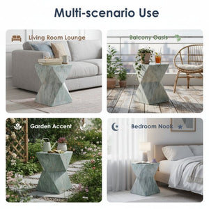 English Elm 18.5H Geometric MGO Accent Table Sculptural Hourglass Design for Indoor Outdoor Living Green Marble N765P415936N