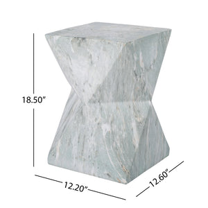 English Elm 18.5H Geometric MGO Accent Table Sculptural Hourglass Design for Indoor Outdoor Living Green Marble N765P415936N