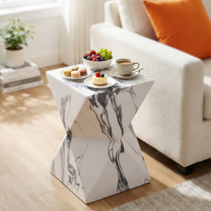 English Elm 18.5H Geometric MGO Accent Table Sculptural Hourglass Design for Indoor Outdoor Living Faux Marble N765P415936W