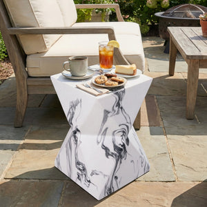 English Elm 18.5H Geometric MGO Accent Table Sculptural Hourglass Design for Indoor Outdoor Living Faux Marble N765P415936W
