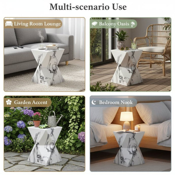 English Elm 18.5H Geometric MGO Accent Table Sculptural Hourglass Design for Indoor Outdoor Living Faux Marble N765P415936W