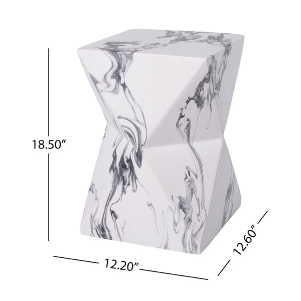 English Elm 18.5H Geometric MGO Accent Table Sculptural Hourglass Design for Indoor Outdoor Living Faux Marble N765P415936W
