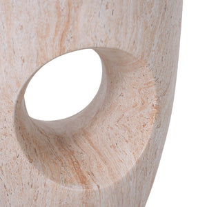 English Elm 19.29H Modern Round MGO Side Table Faux Marble Finish Cutout Sculptural Outdoor Indoor White Marble 14.96 x 14.96 x 19.29 inches N765P415942B
