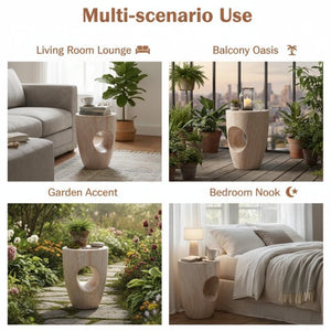 English Elm 19.29H Modern Round MGO Side Table Faux Marble Finish Cutout Sculptural Outdoor Indoor White Marble 14.96 x 14.96 x 19.29 inches N765P415942B